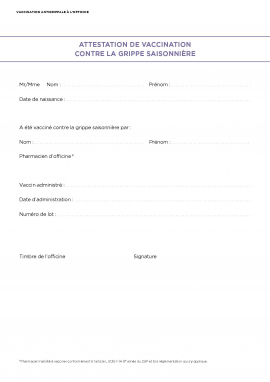 Vaccination antigrippale (Attestation Cespharm)
